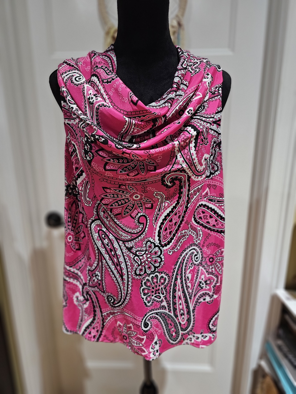 Sunny Leigh Hot Pink Paisley Cowl Neck Top